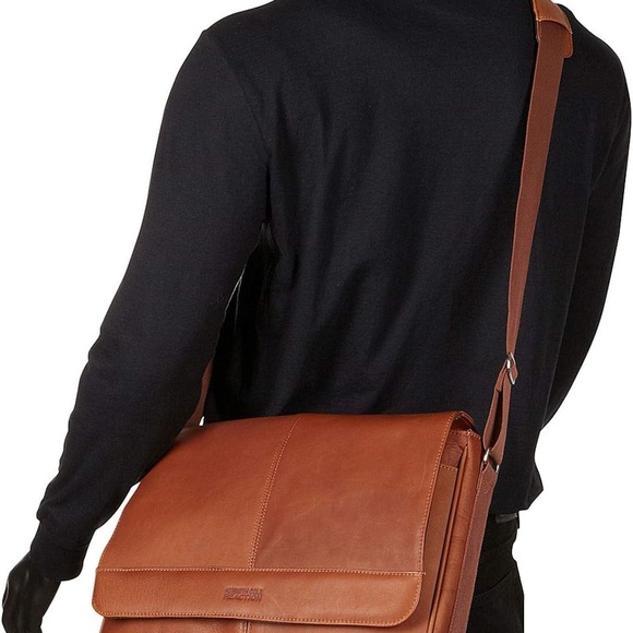Reaction Kenneth Cole Cognac Leather Messenger Bag